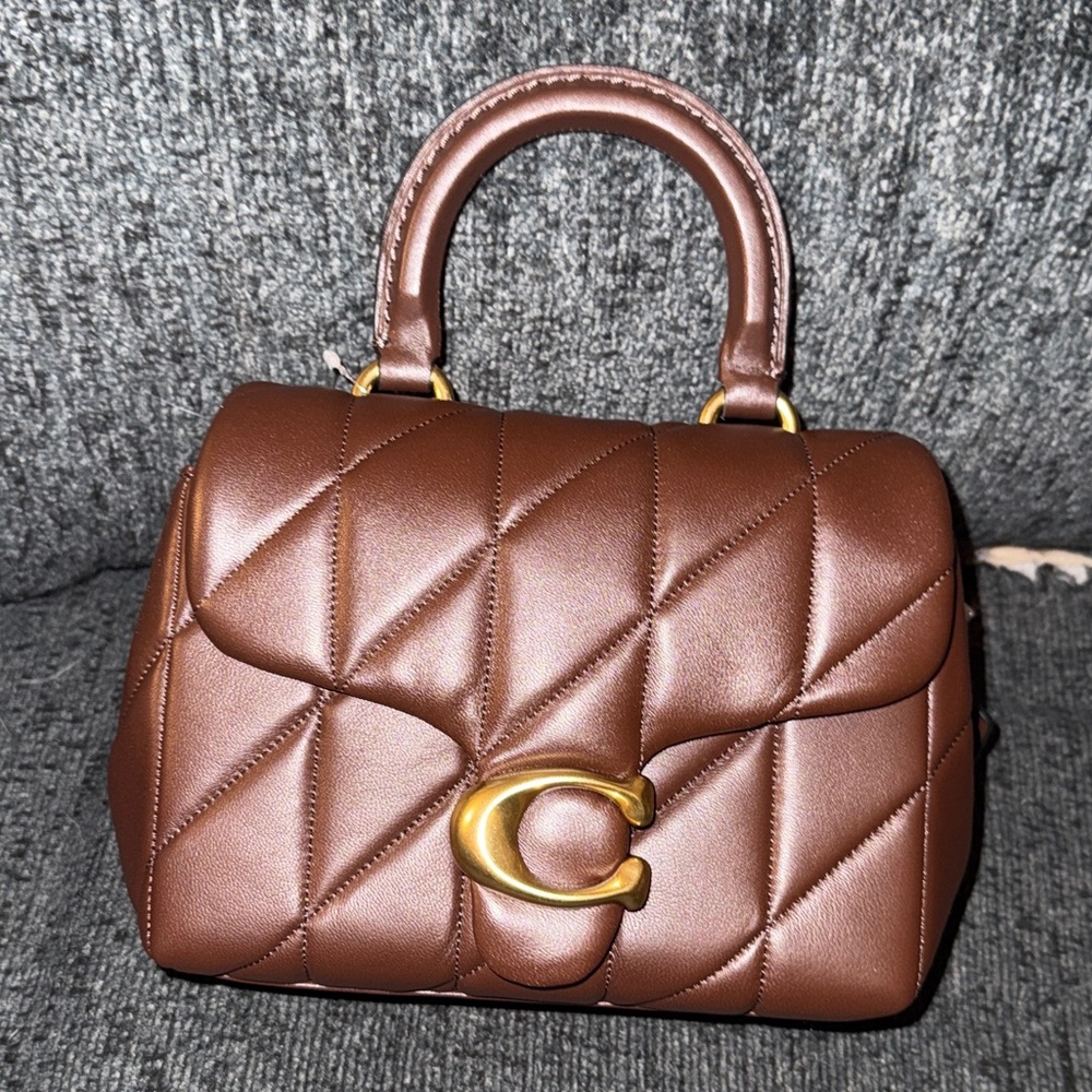 Coach Tabby Quilted Top Handle Satchel Bag in Brass/Maple Nappa Leather NWT